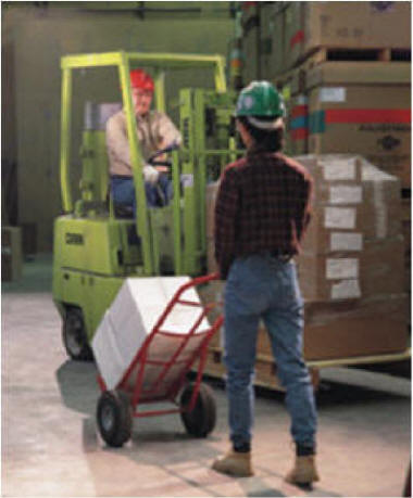 watch for people around while driving forklift. Pedestrian traffic and other personnel in the area may not anticipate your actions and step or move into harm's way.