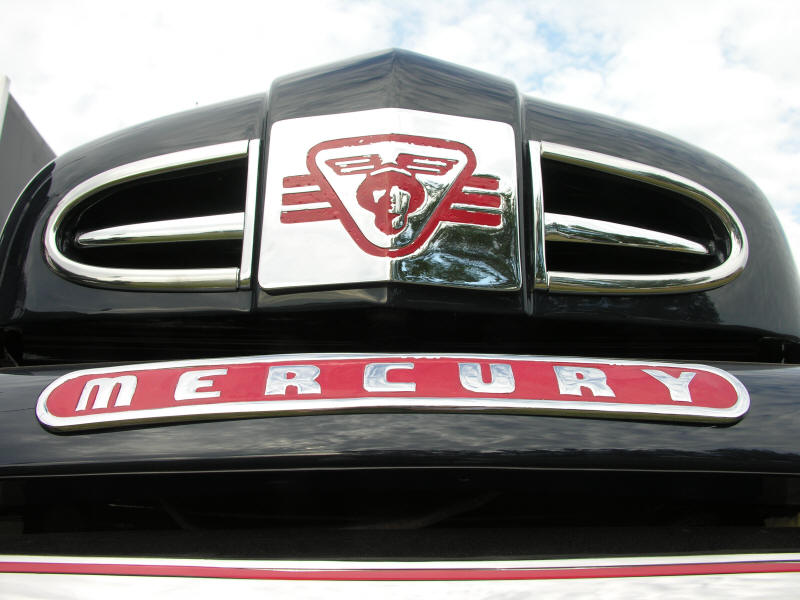 Hood logo of old Mercury pick up truck