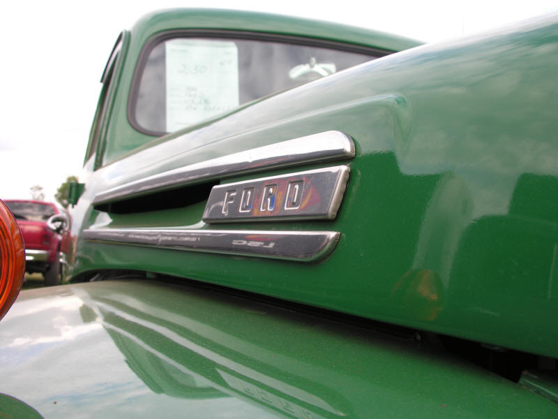 Side hood logo of old Ford pick up truck