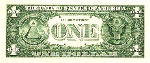One US Dollar, Front and Back of One Dollar Bill, American Money Banknote